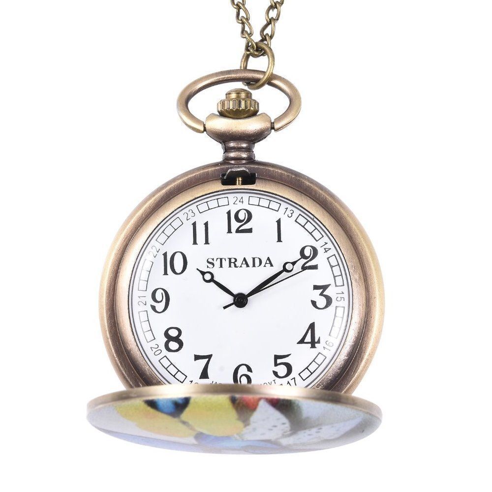 STRADA Multi Color Butterfly Pattern Pocket Watch - Picture 2 of 4